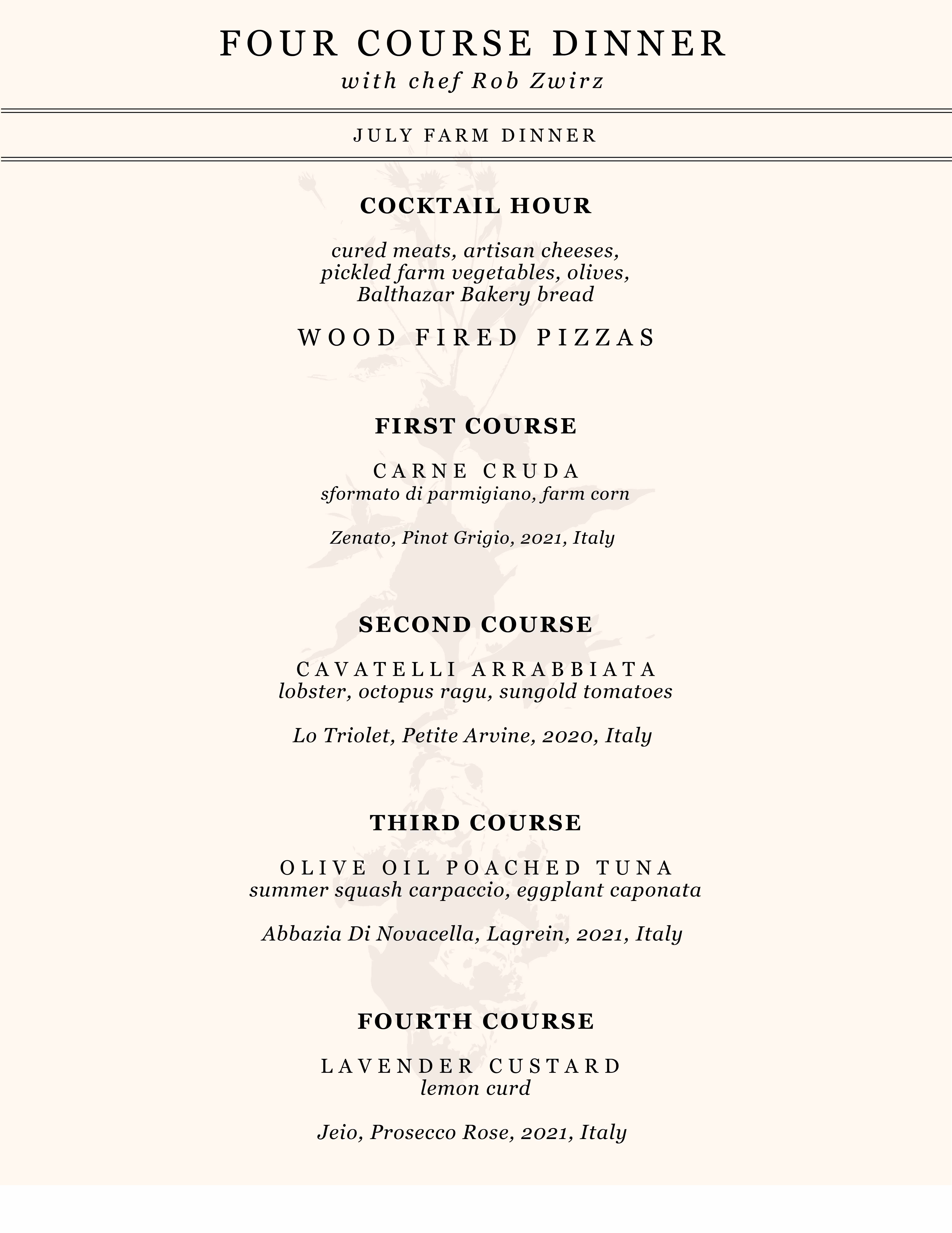 Blooming Hill Farm Menu