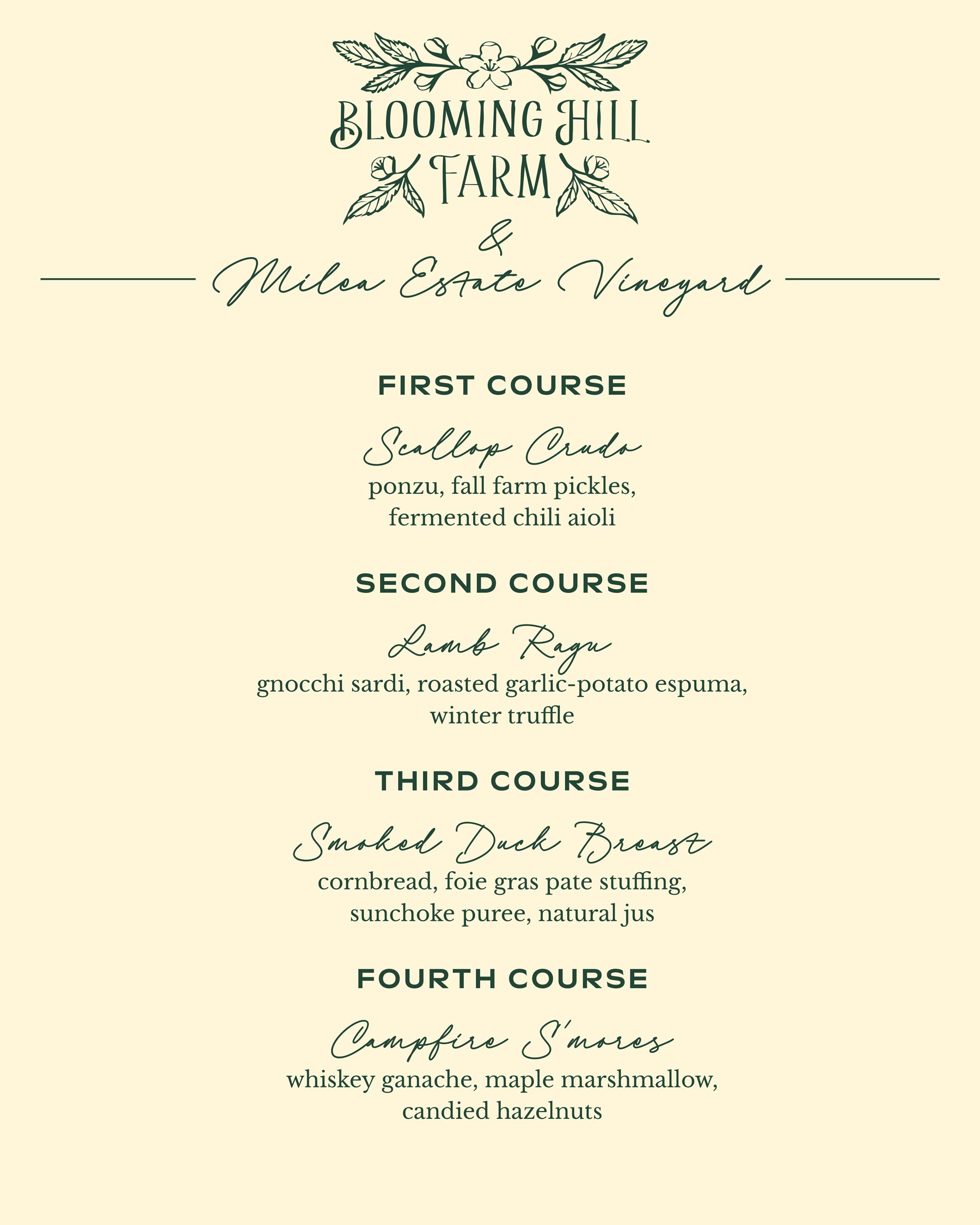 Blooming Hill Farm Menu