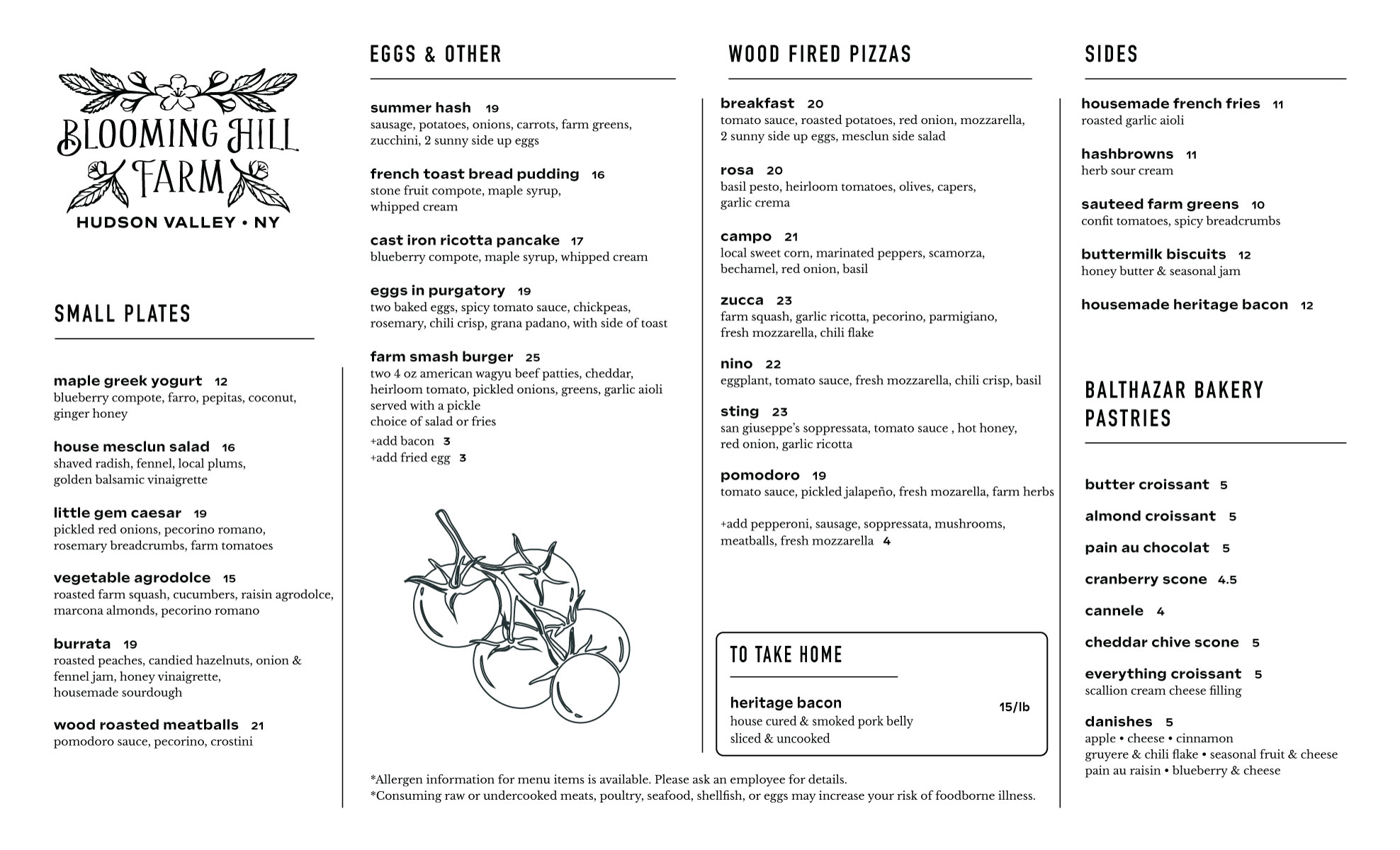 Blooming Hill Farm Menu