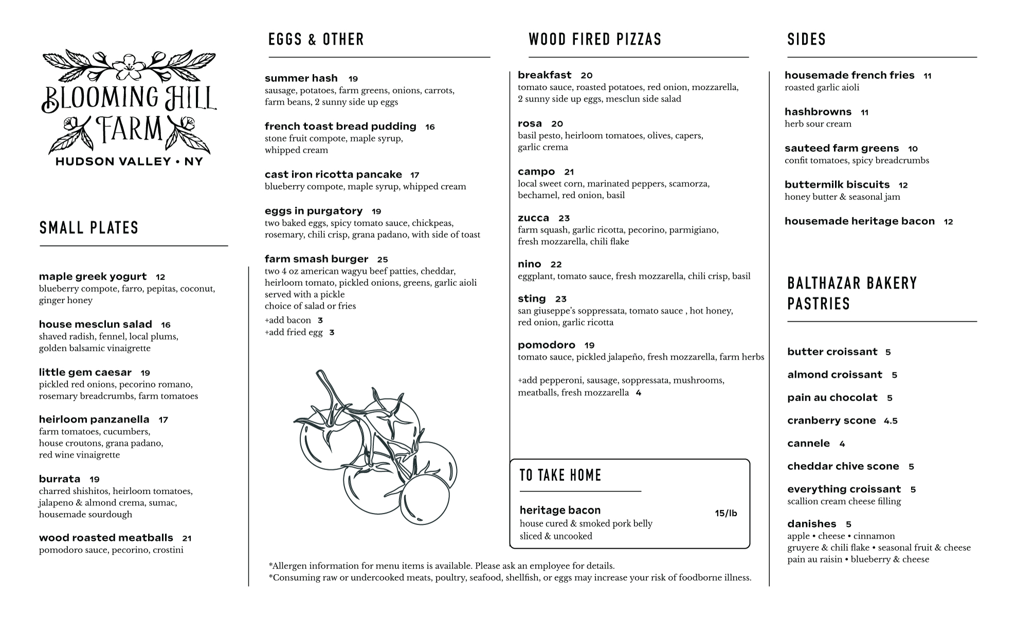 Blooming Hill Farm Menu