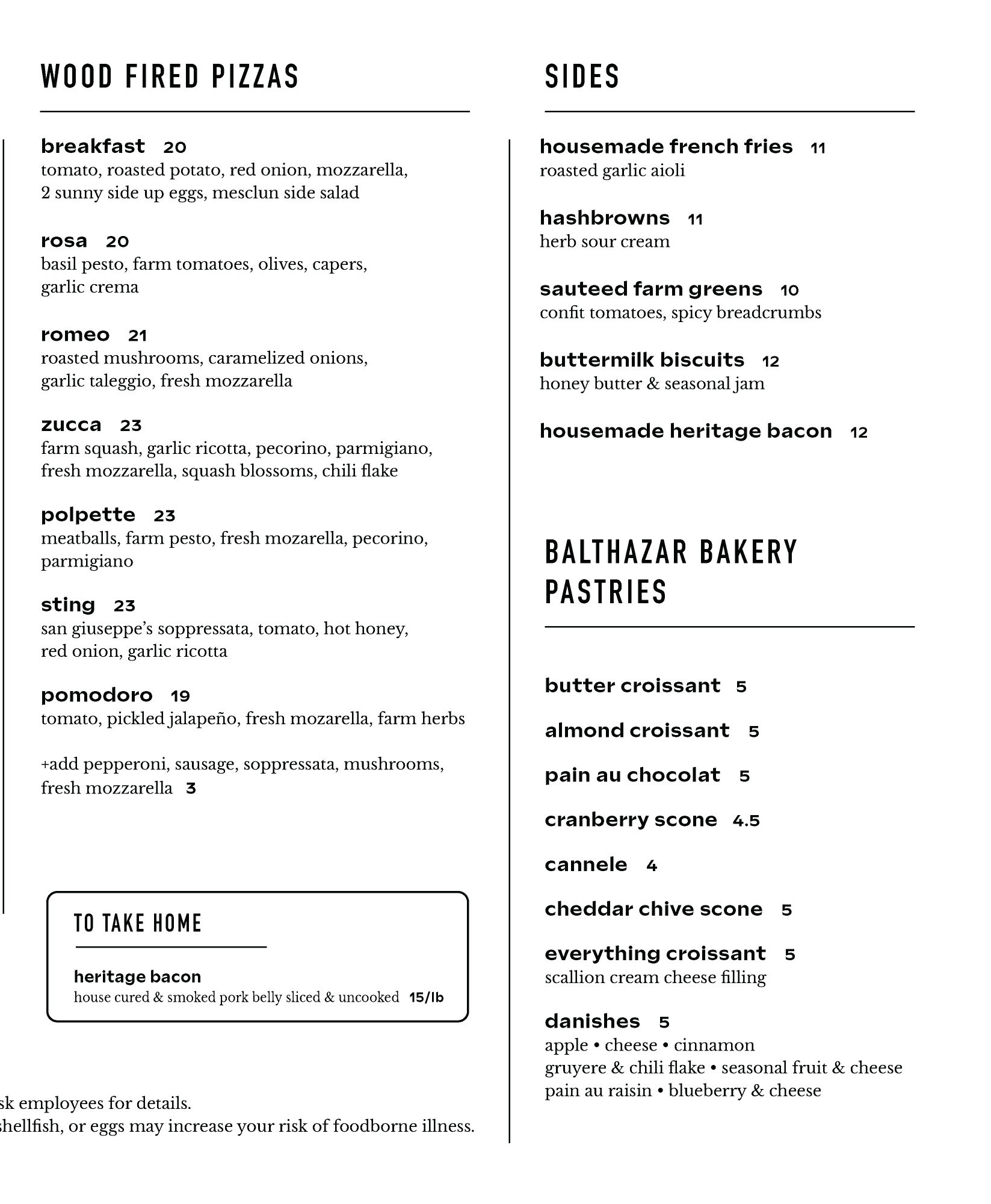 Blooming Hill Farm Menu