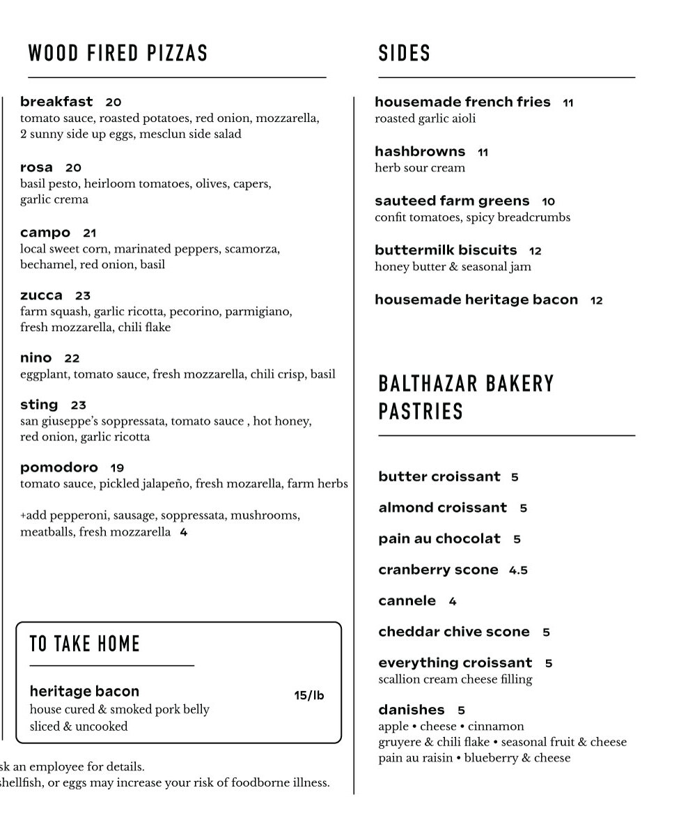 Blooming Hill Farm Menu