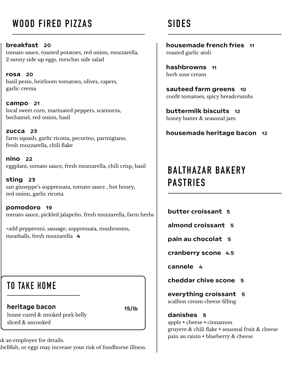 Blooming Hill Farm Menu