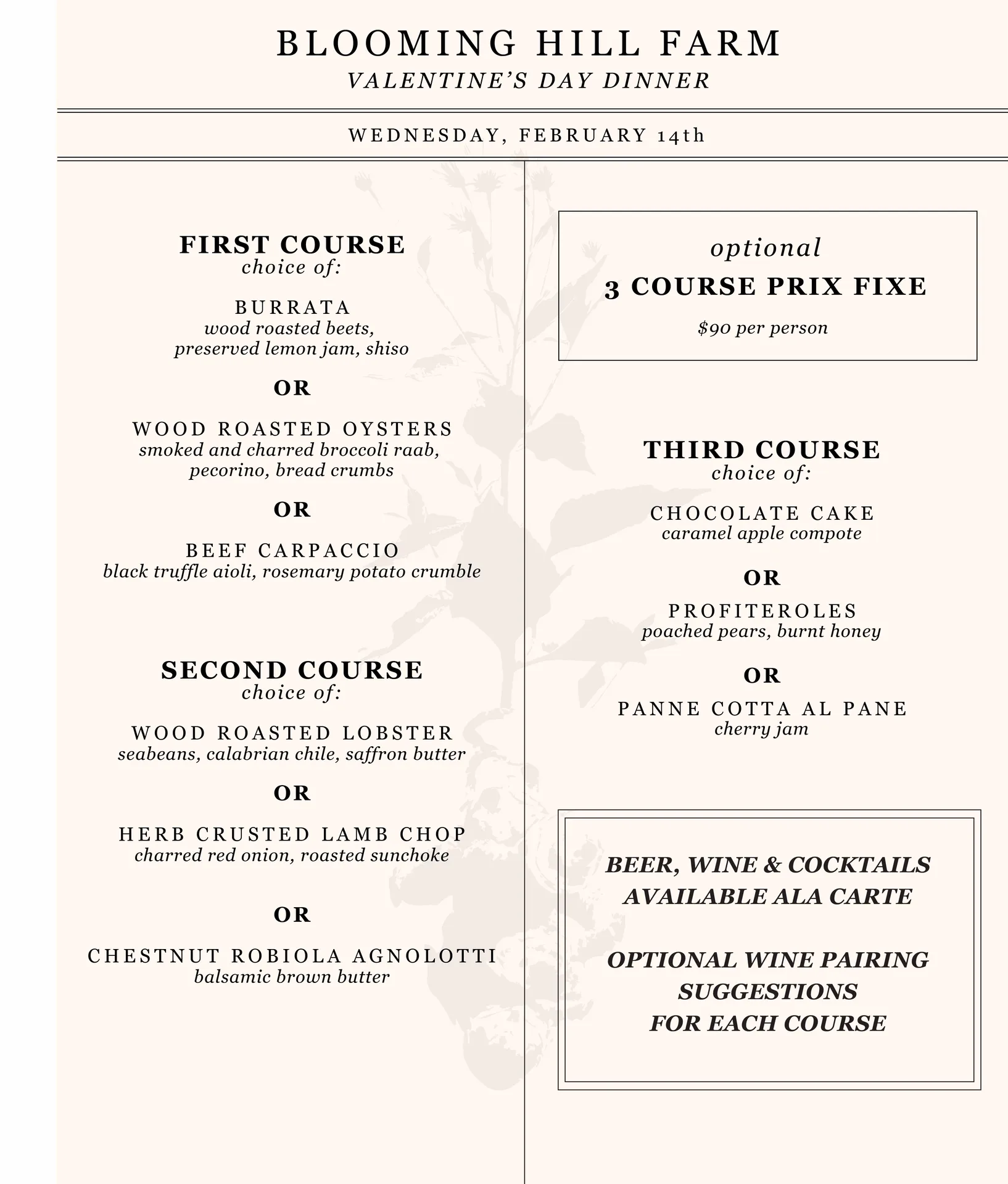 Blooming Hill Farm Menu