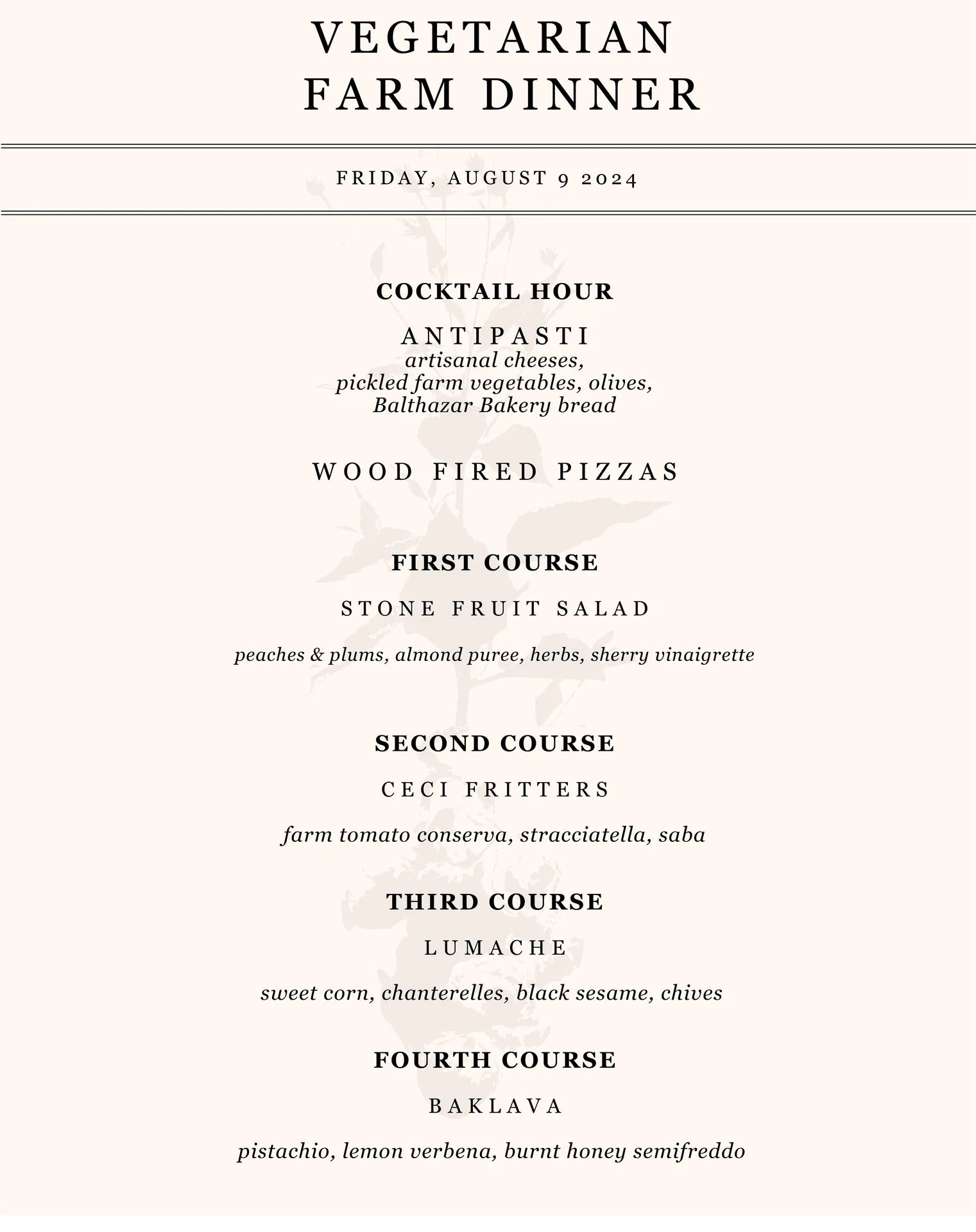 Blooming Hill Farm Menu